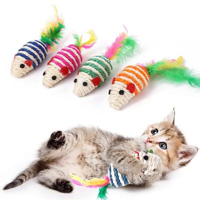 1 шт., игрушки для кошек из сизаля, поддельные мыши, мини, забавные игровые игрушки, цветные перья, котенок, кусается, царапается, забавная игрушка, товары для животных