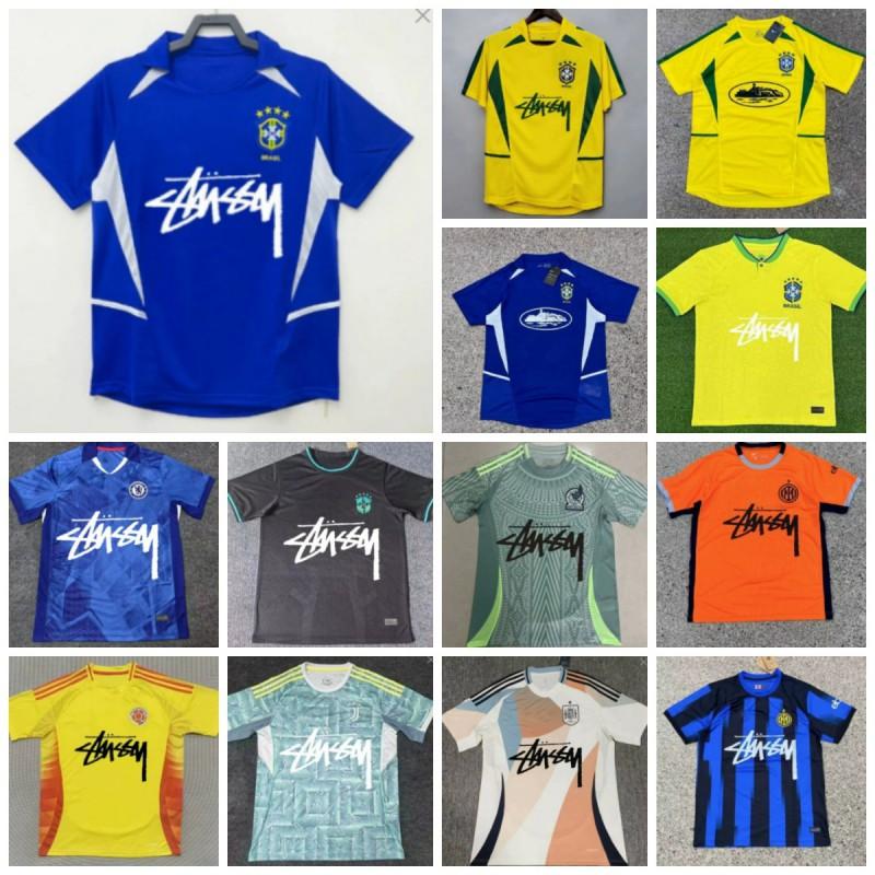 Stussy Signature Soccer Jersey Retro Brazil Argentina Portugal Football Training Shirt Men Women Short Sleeve