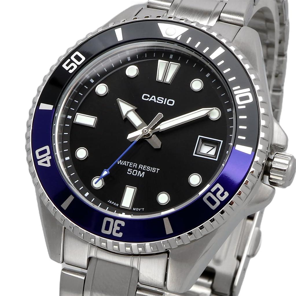 Casio Стандартные аналоговые часы MDV-10D-1A2V для мальчиков и девочек Черный x Синий безель Металлический ремешок Зарубежная модель