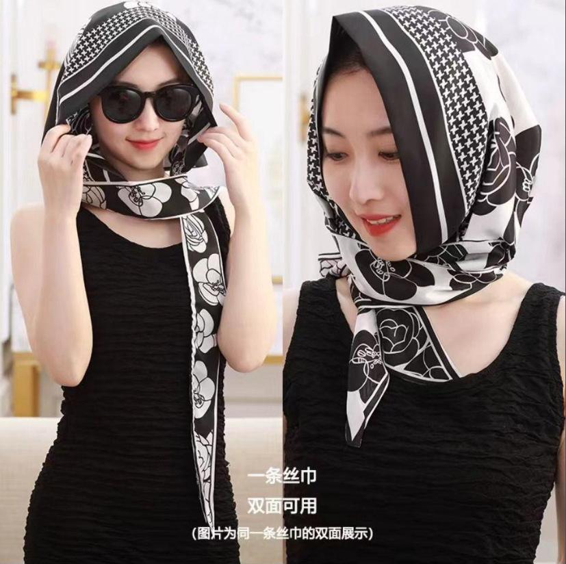 Variety of hats, silk scarves, scarves, sunshade triangular headscarves, women's bag heads, multi-functional fashion, small long streamer scarves.