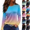 Women's Fashion Casual Slit Hem Round Neck Long Sleeve Loose Printed T-Shirt Ladies Top