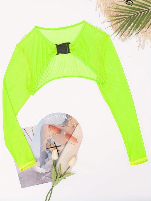 2025 Европейский и американский сетчатый сексуальный купальник женский с длинным рукавом накидка горячий источник пляжная одежда однотонный топ