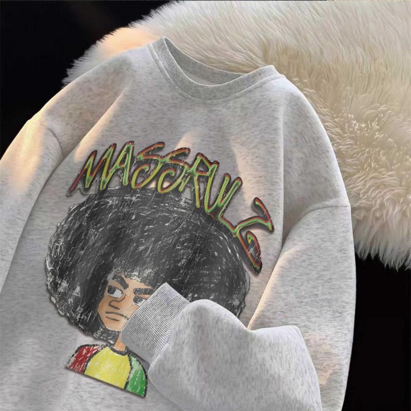 Vintage Graffiti Afro Boy Hoodie Unisex Oversized Streetwear Thick Fleece Lined Sweatshirt Winter