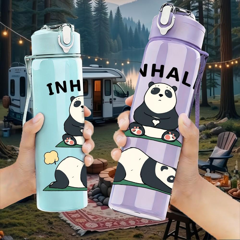 1PC Inhale Exhale Panda Print 750ml Color Plastic Sports Water Bottle Leakproof Flip Straw Lid Suitable for Sports Office Home Use