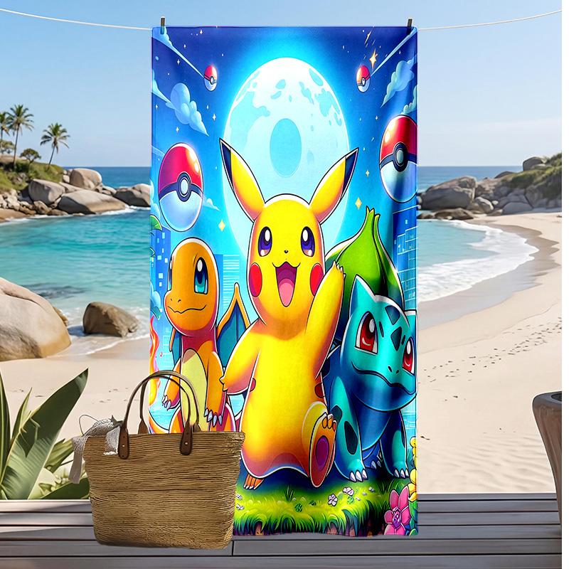 Пляжное полотенце с принтом Pokémon, Большое впитывающее быстросохнущее полотенце для летнего отдыха на природе и плавания