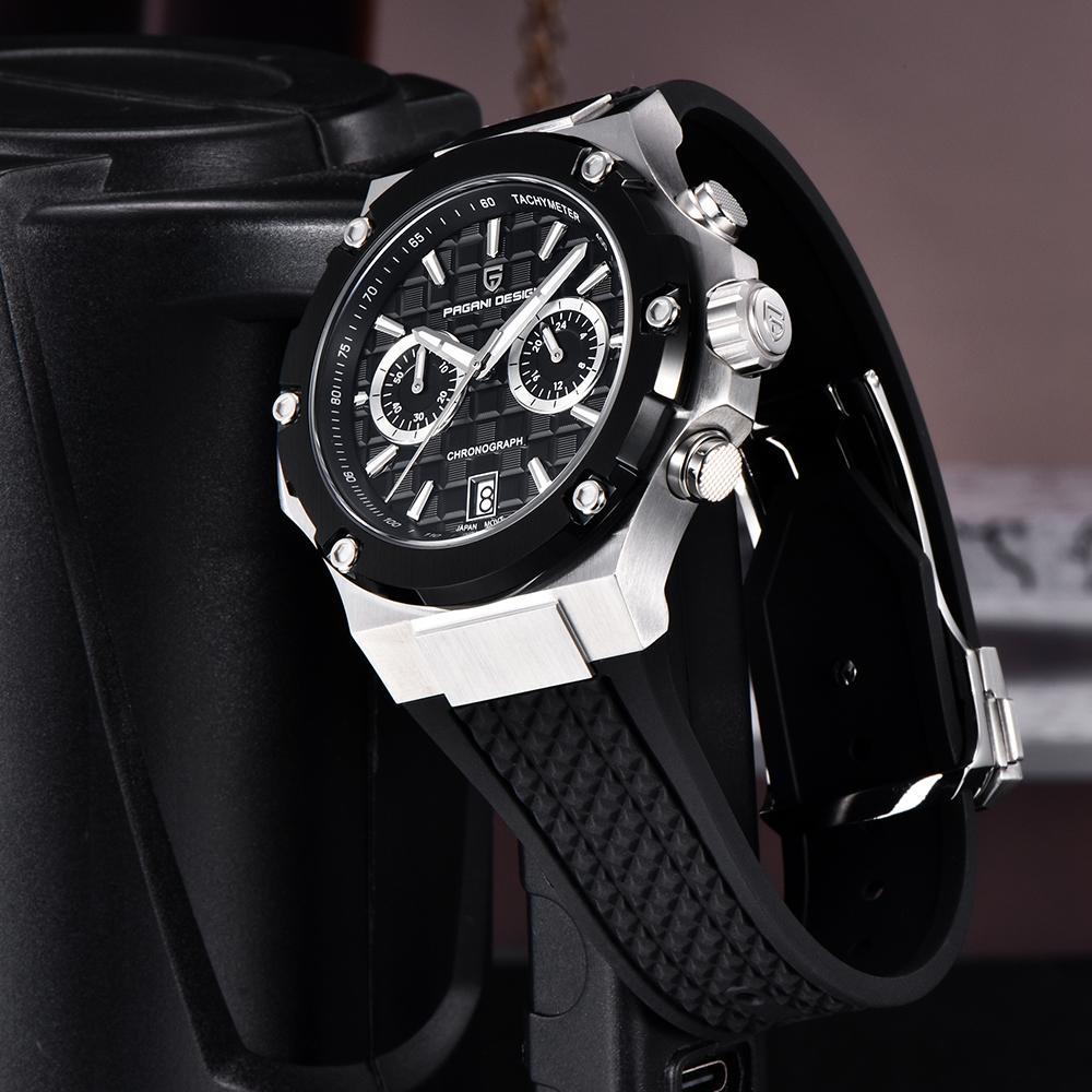 PAGANI DESIGN Newest Quartz Watches VK64 AR Sapphire Glass 200m Waterproof 44MM Chronograph Rubber Watches for Men
