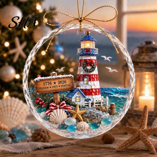 Christmas Gift Ideas Ocean Themed Ornaments, Lighthouse/Wreath/Santa Claus/Xmas Tree/Snowman/Deer Hanging Indoor Outdoor Seasonal Accents Decor,