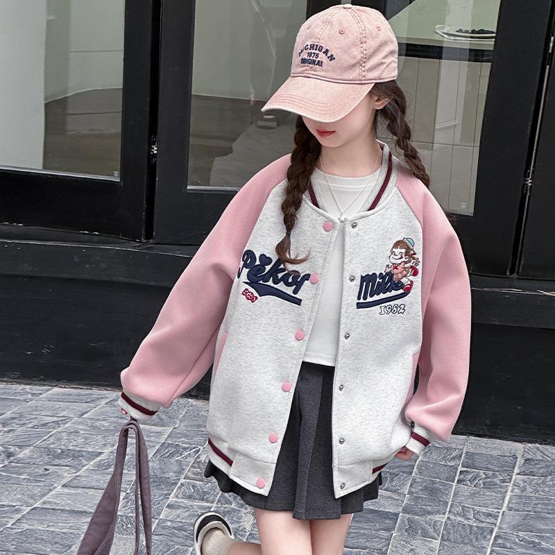 Girls Baseball Jacket for Spring Autumn Comfortable Casual Sporty Top