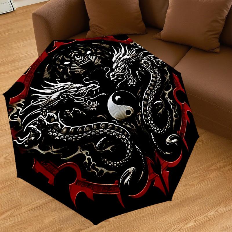1PC Dragon Yin Yang Automatic Open/Close Umbrella with Windproof, 8-Rib Sturdy Canopy, Durable Ribs, Fashionable Design, Outdoor Accessory, Fun Prin,