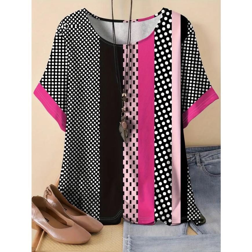 Плюс размер Лето Новый Модный Свободный 3D Печатный Полосатый Топ Для Похудения Футболка С Короткими Рукавами