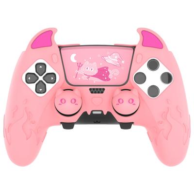 Силиконовый чехол PlayVital для PS5 Edge Милый Дьявол Защитный чехол для Включает наклейку на тачпад Розовый Контроллер, Дизайн, Edge, и Чехол,