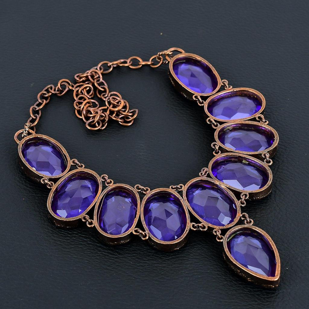 Аметистовое ожерелье, Медное гальванопластическое ожерелье, Ювелирные изделия из драгоценных камней ручной работы, Подарки для жены, Совершенно новое ожерелье
