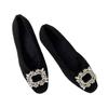 Flat bottom inner height increase 5cm shallow mouth single shoes 2025 autumn and winter new rhinestone temperament versatile Korean square head Mao 