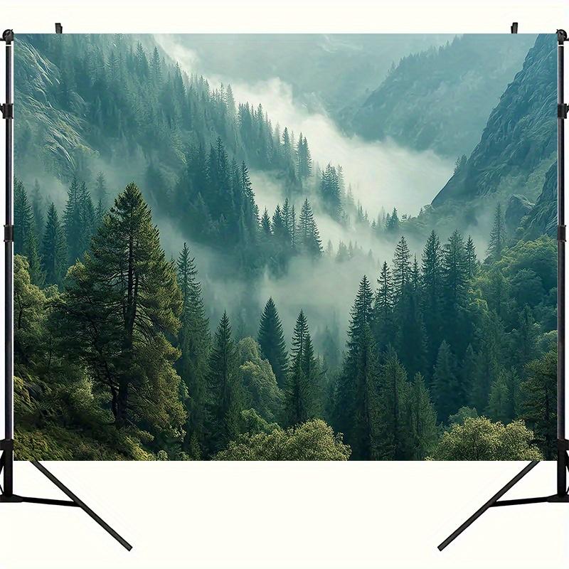 Misty Mountain Forest Landscape Tapestry Serene Nature View Wall Art Pine Trees Foggy Valley Calm Atmosphere Peaceful Retreat