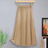 Women Pleated Skirt Elastic High Waist A-Line Long Skirt Solid Color Comfortable Fabric Versatile Skirt Daily Wear
