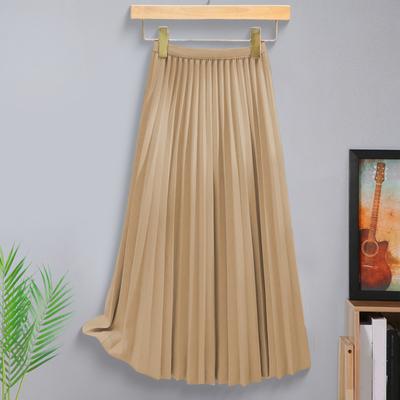 Женская плиссированная юбка, эластичная юбка А-силуэта с высокой талией, длинная юбка из однотонной ткани, удобная универсальная юбка для повседневной носки