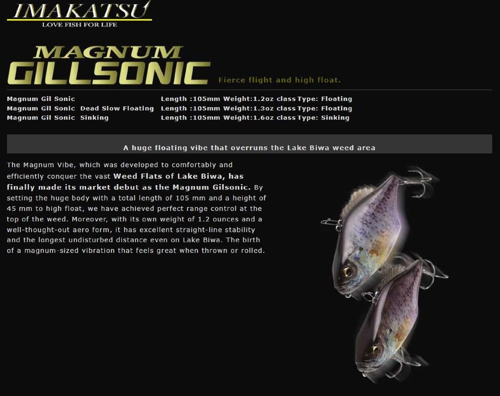 Imakatsu Magnum Gill Sonic DSF 3D Realism 105mm Floating Lure 498 (3204)