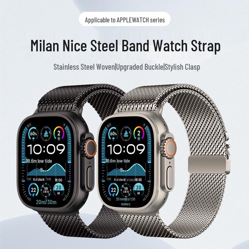Совместимо с Apple Watch 11: Пряжка-парашют Миланский ремешок из нержавеющей стали, Металлический ремешок Ultra 3