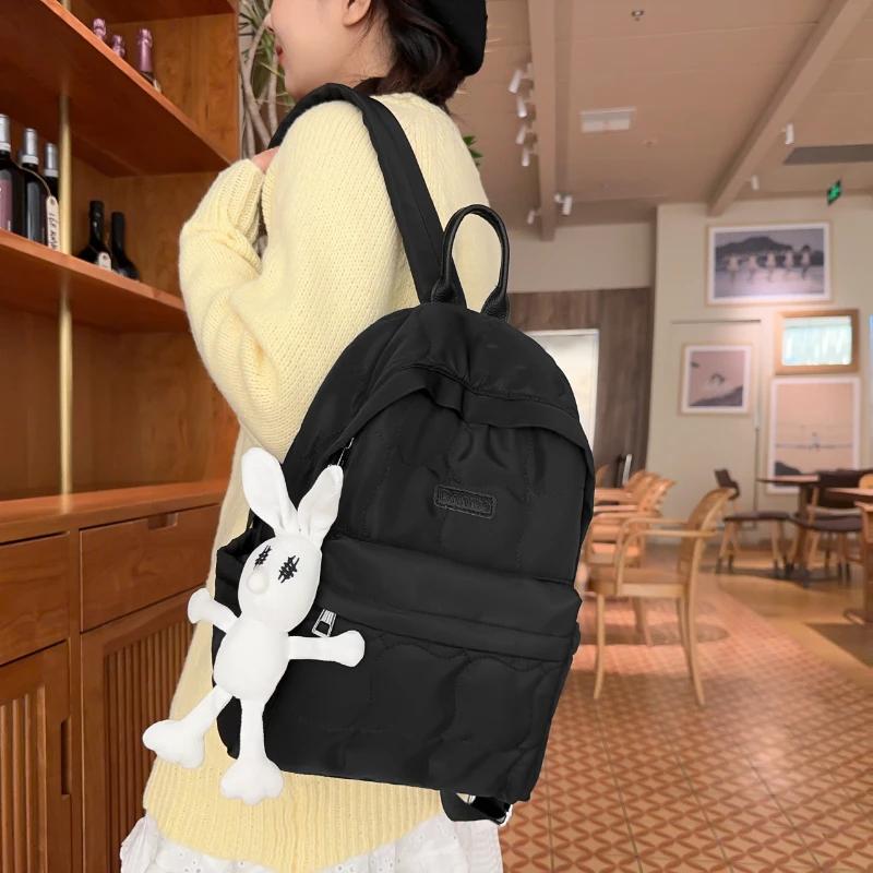 Solid Casual Women's Backpacks Inner Pocket with Zipper Soft Handle Nylon Backpacks Inner Compartment