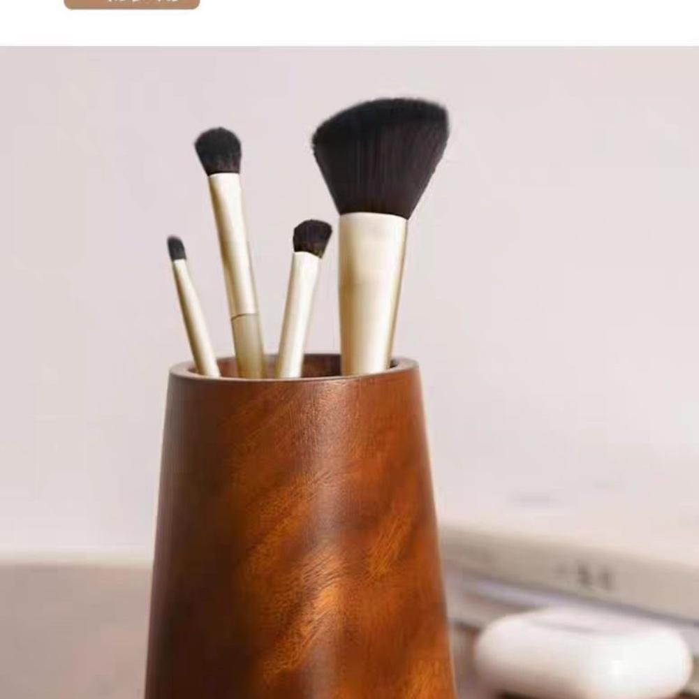 Компактный деревянный держатель для ручек, органайзер для стола для офисного и домашнего использования, практичное хранение для ручек и кистей для макияжа