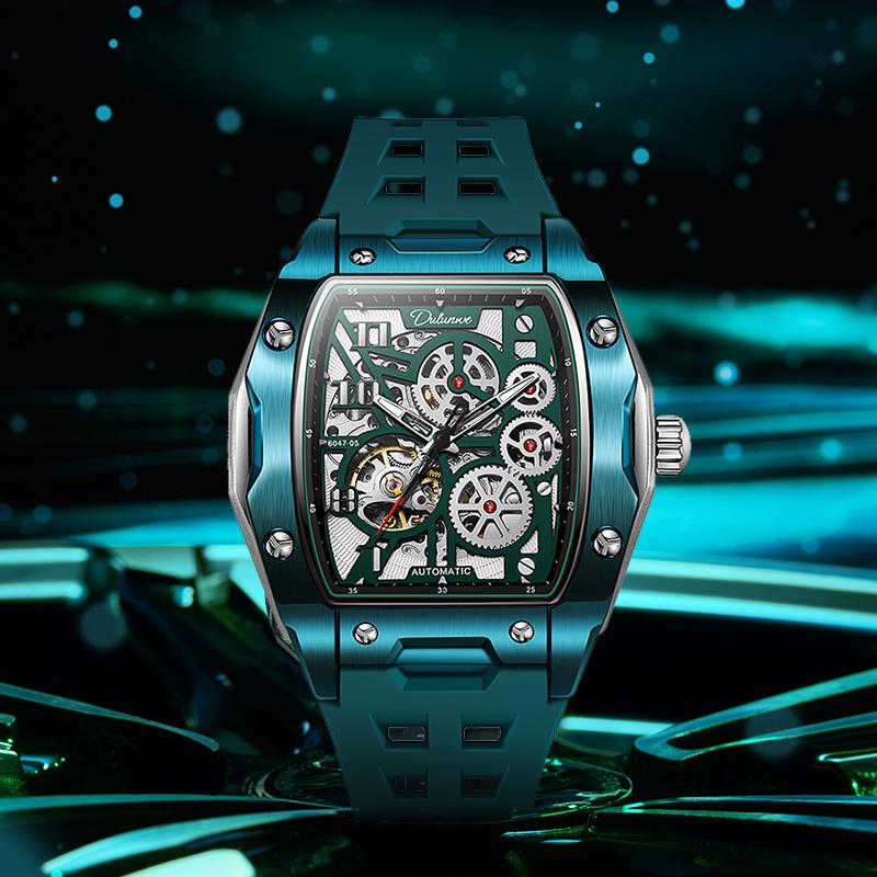 Мужские часы Модные скелетоны Механические спортивные часы Люминесцентные Водонепроницаемые Турбийон Автоматические Стальные часы