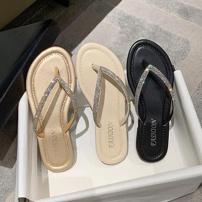 Модные тапочки со стразами, женские новые летние туфли, женские модные блестящие шлепанцы, мягкие, удобные, на плоской подошве, с тапочками, золотые пляжные сандалии