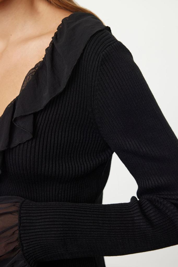 Women's Elegance Style Cardigan Black Tulle Detailed Knitwear Cardigan