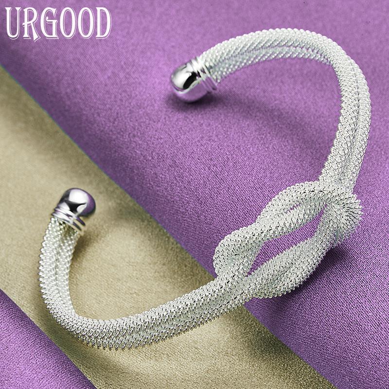 Открытый браслет из стерлингового серебра 925 пробы с переплетенной сеткой. Изысканные ювелирные изделия.