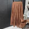 Женская юбка-макси, эластичная плиссированная юбка трапециевидной формы с высокой талией, блестящая перламутровая шифоновая плиссированная юбка из пряжи
