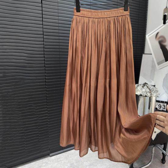 Женская юбка-макси, эластичная плиссированная юбка трапециевидной формы с высокой талией, блестящая перламутровая шифоновая плиссированная юбка из пряжи