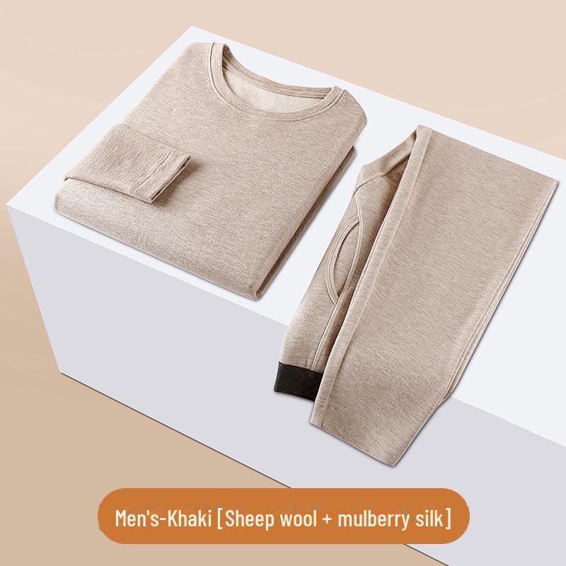 Комплект нижнего белья из термошерсти и шелка с круглым вырезом и бархатом на осень/зиму