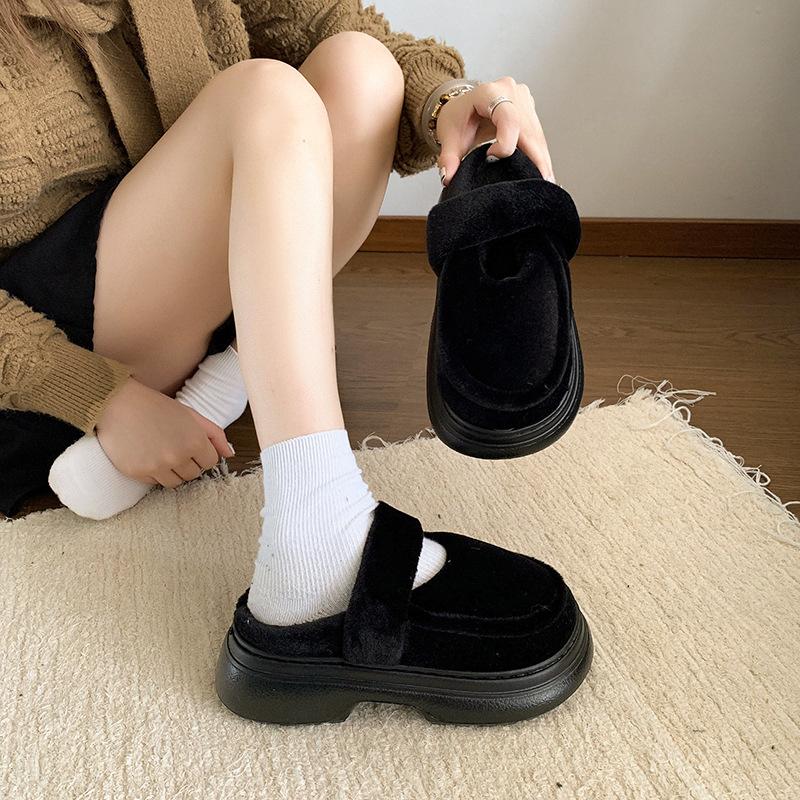 Легкие повседневные хлопковые туфли для города, с круглым носком, на платформе, шлепанцы женские 2025 осень-зима, новые, увеличивающие рост, универсальные туфли Мао Мао