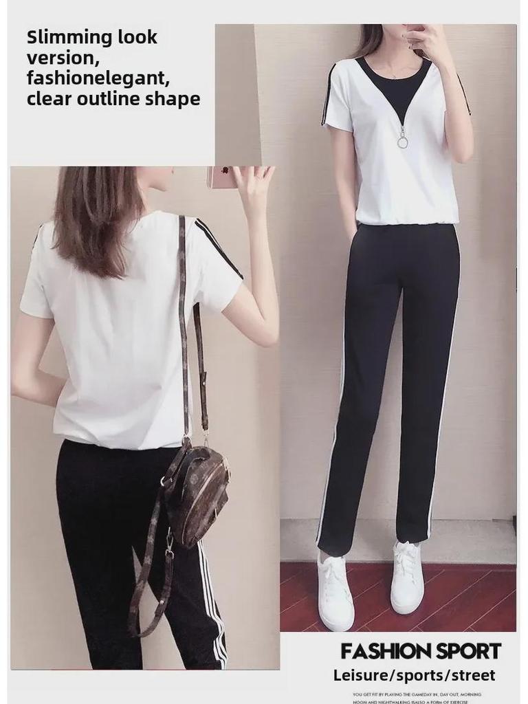 2025 European Women's Summer Slim Two-Piece Sports Suit – Short-Sleeved, Versatile, Niche Design for Students