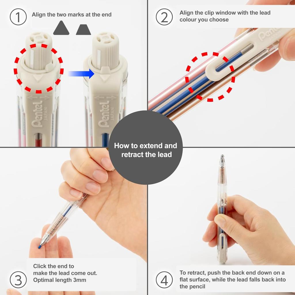 Pentel Art Multi Lead Pens with Refill XPH804ST 8, 8-Color Set,