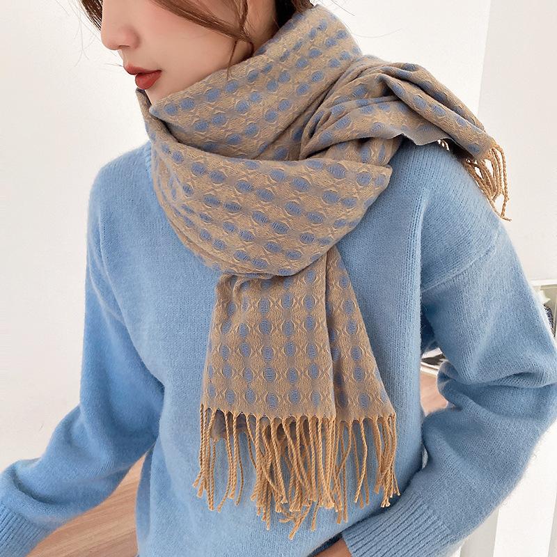 Imitation Cashmere Scarf Women's Winter 2025 New Four-leaf Clover Fringed Shawl Thickened Warm Double-sided Scarf Women