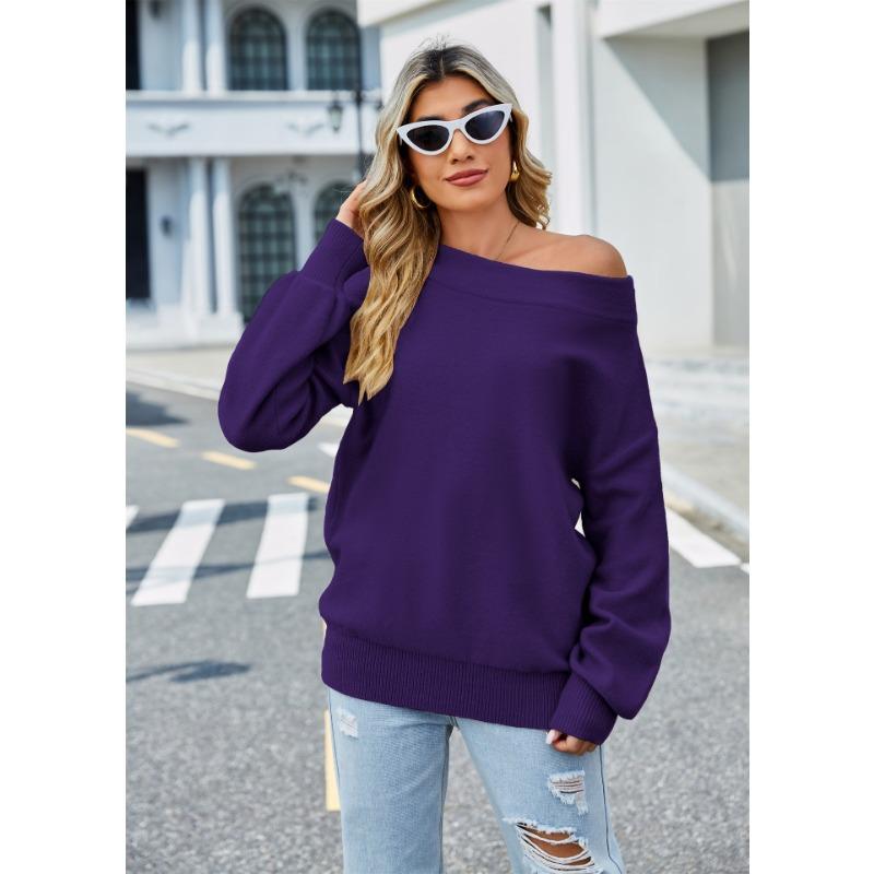 Autumn and Winter Women's Sweater One Shoulder Solid Color Knitwear Loose Large Size Sweater