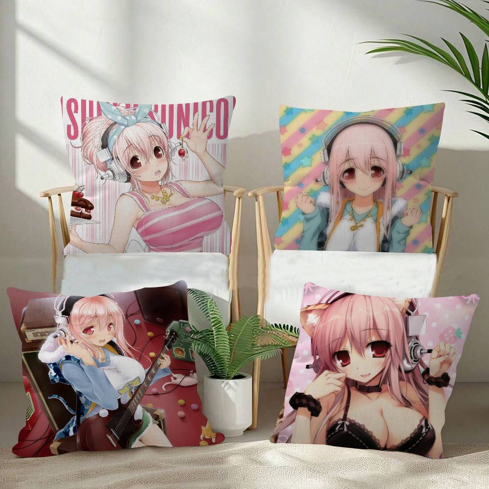 Красивая наволочка для подушки с изображением аниме Super Sonico 45x45 см, декоративная наволочка для подушки, наволочка для домашней подушки на диван