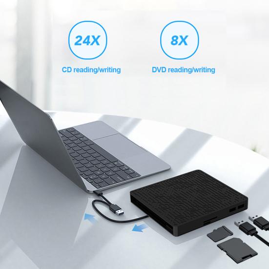 Внешний DVD-привод USB 3.0, пишущий оптические диски, 2 МБ, CD-ROM-плеер, совместимый с SD/TF-картами, DVD-плеер для ПК, Windows, ноутбука, настольного компьютера