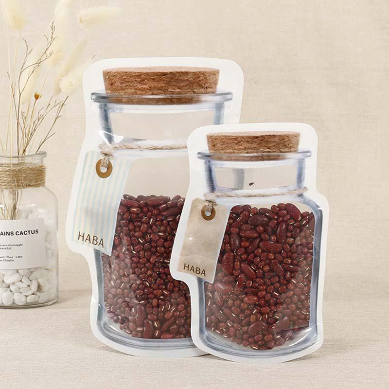 Многоразовый пакет в форме банки с застежкой-молнией Пластиковые пакеты с застежкой-молнией Герметичный пакет для хранения продуктов Морозильник для печенья, закусок, конфет, еды, герметичный пакет