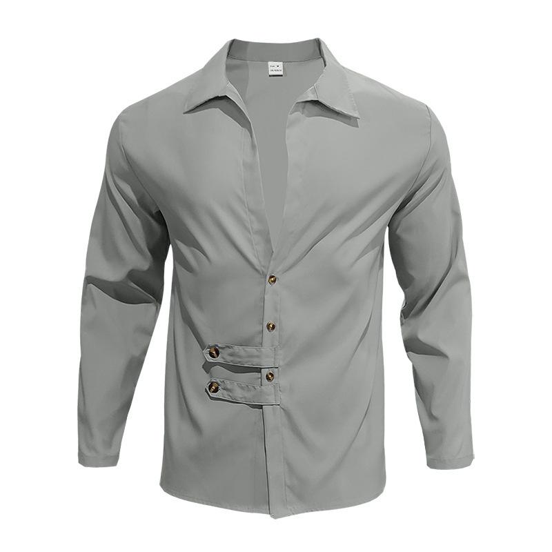 Men's Spring Autumn Long Sleeve Shirt, Casual Loose Turn-Down Collar Button Down Shirt for Men