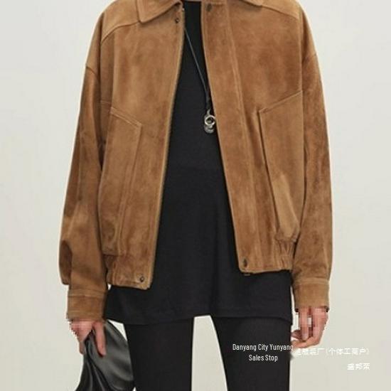 Женская куртка из натуральной кожи - Осенняя коллекция 2025 - Ретро-пальто из коричневой замши