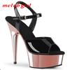 Mclubgirl Women's Shoes Summer Fairy Solid Thin Heel Open Toe Buckle Black Super High Heel Sandals 15cm Heel 5cm Platform YKC