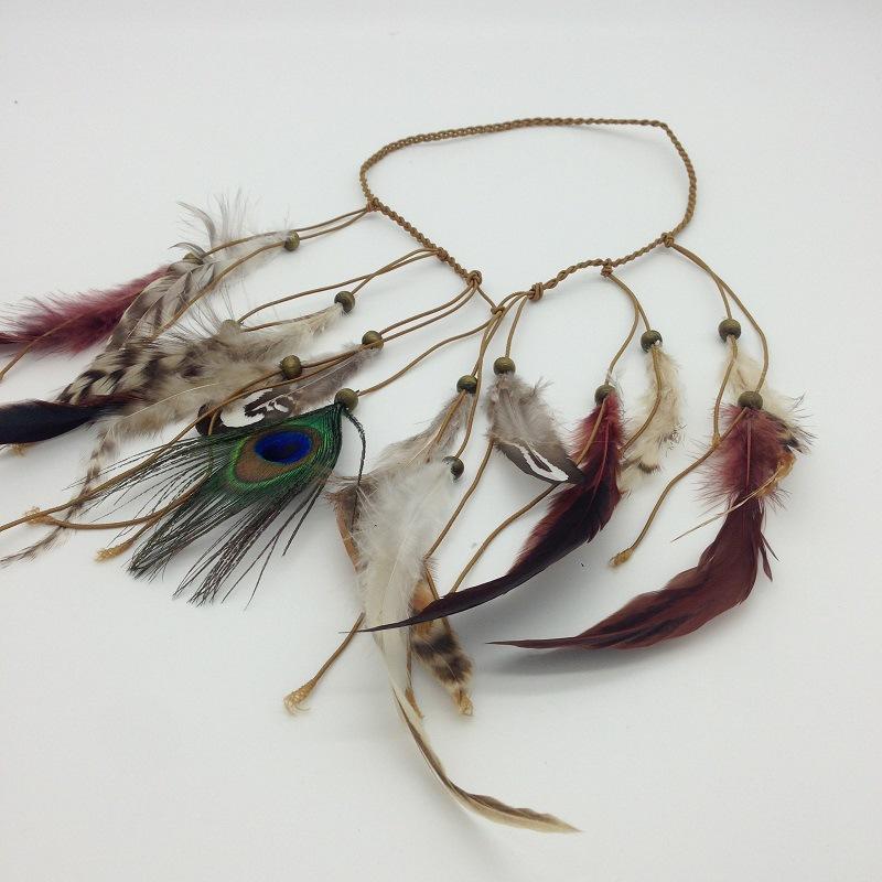 Аксессуары для волос, женский регулируемый головной убор в стиле хиппи, повязка на голову в стиле бохо с павлиньими перьями