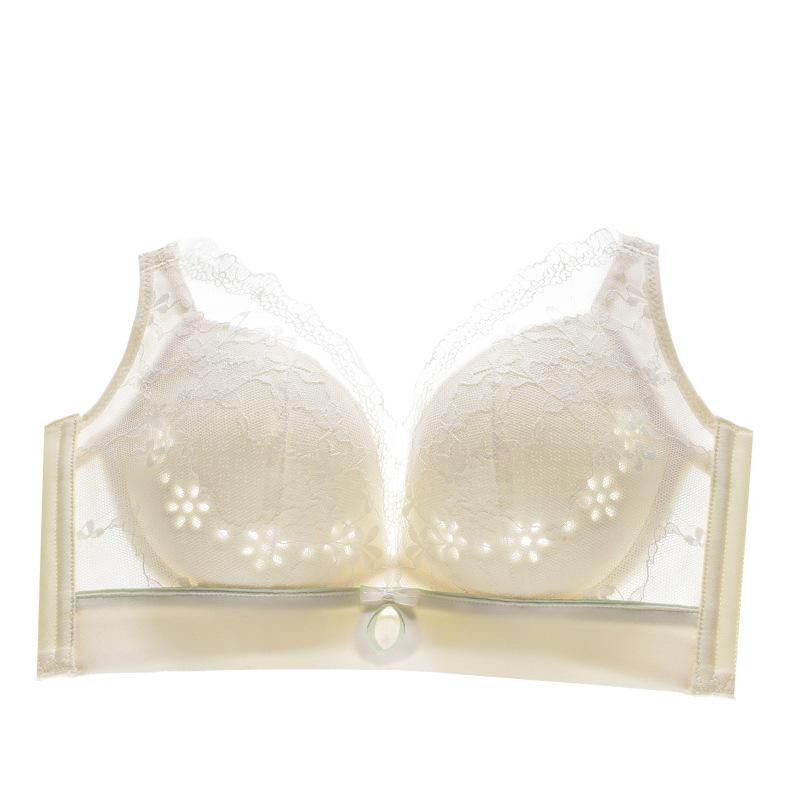 Summer big breasts, small holes, cup underwear, women's no steel ring adjustment type, gathered side-closed breasts, lace bra cover