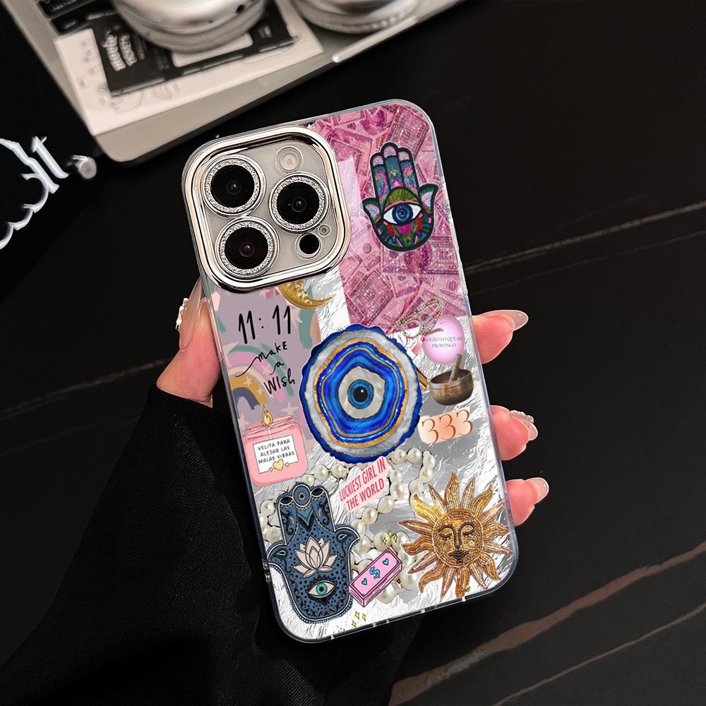 Мода Y2K Роскошный Узор Чехол Для iPhone 17 15 14 13 16 Pro Max Plus 11 12 15 8 7 XS XR Гальванизированная Защита Камеры INS Coque