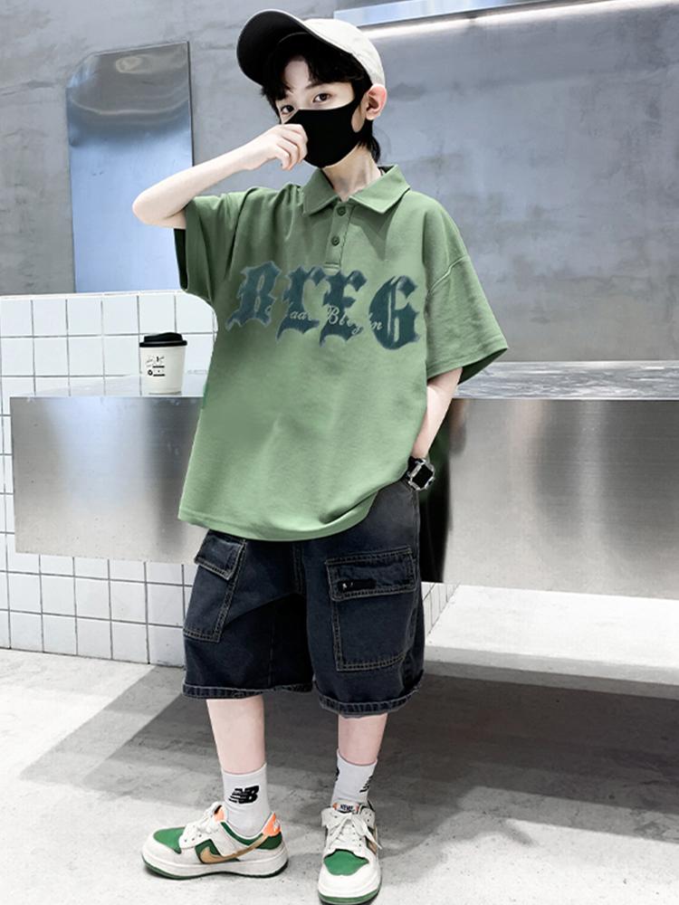 Boys' short sleeved T-shirt polo shirt summer clothes 2026 new summer half sleeved boys' big children's top T