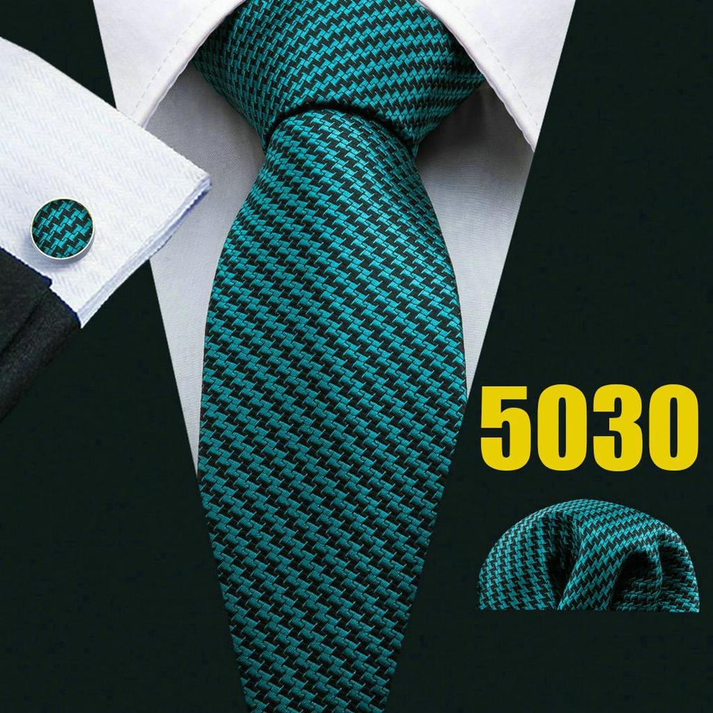 Mens Fashion Neckties Teal Silk Tie Pocket Square Cufflinks Blue&Green Formal Casual Ties
