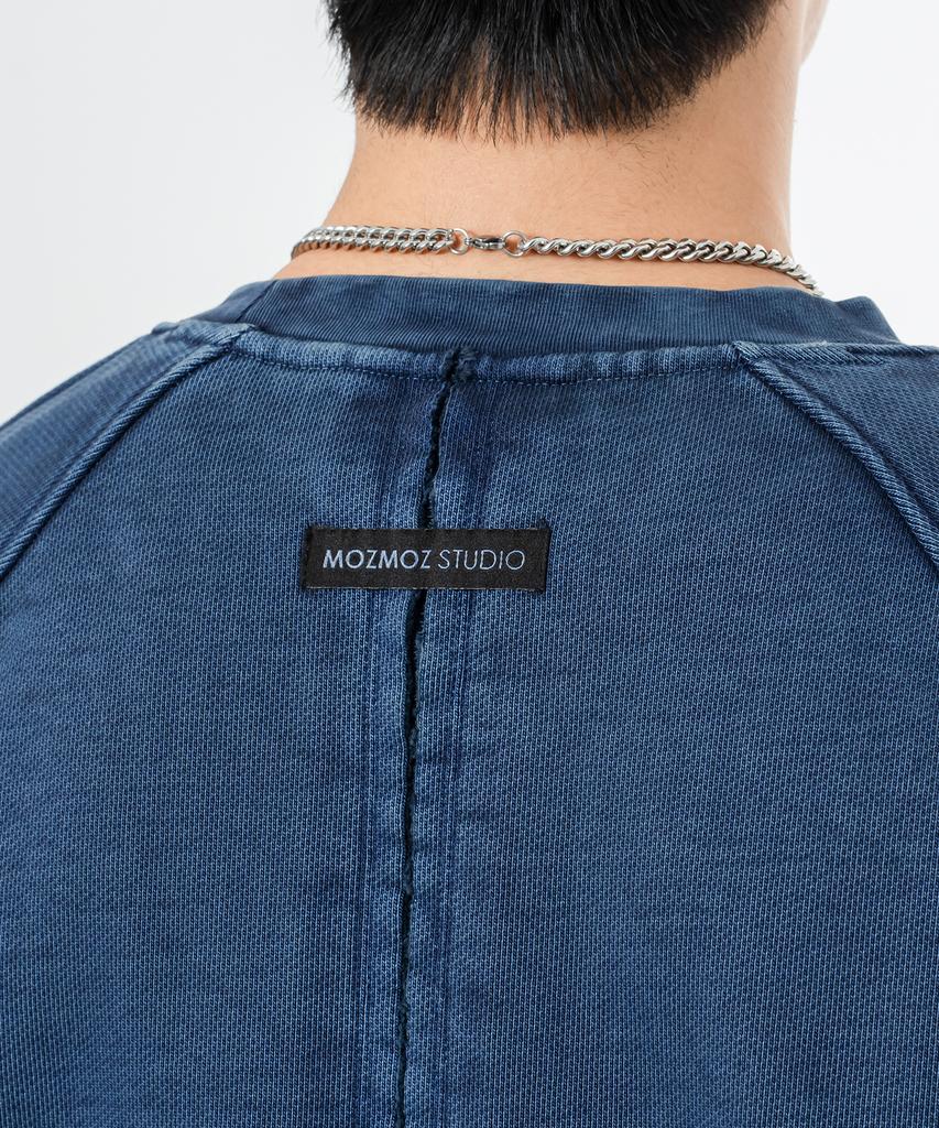MOZMOZ Heavy Weight Pigment Raglan Back Slit Oversized Sweatshirt Blue