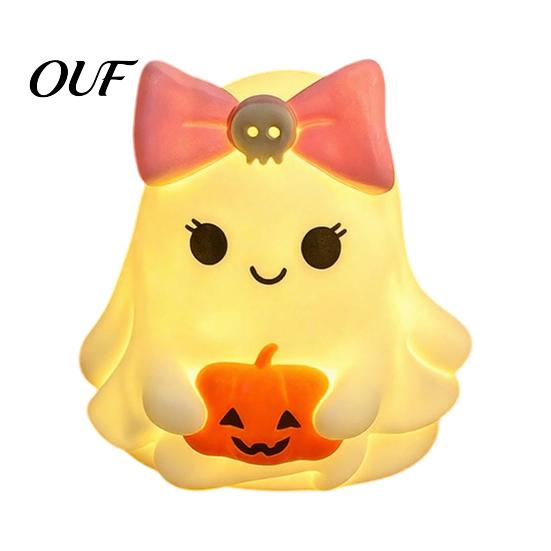 Safe Flameless Candle Cute Halloween Ghost/Pumpkin LED Night Light for Desktop Decoration, Battery Pumpkin Ghost Decor Operated Nursery with Warm Glow