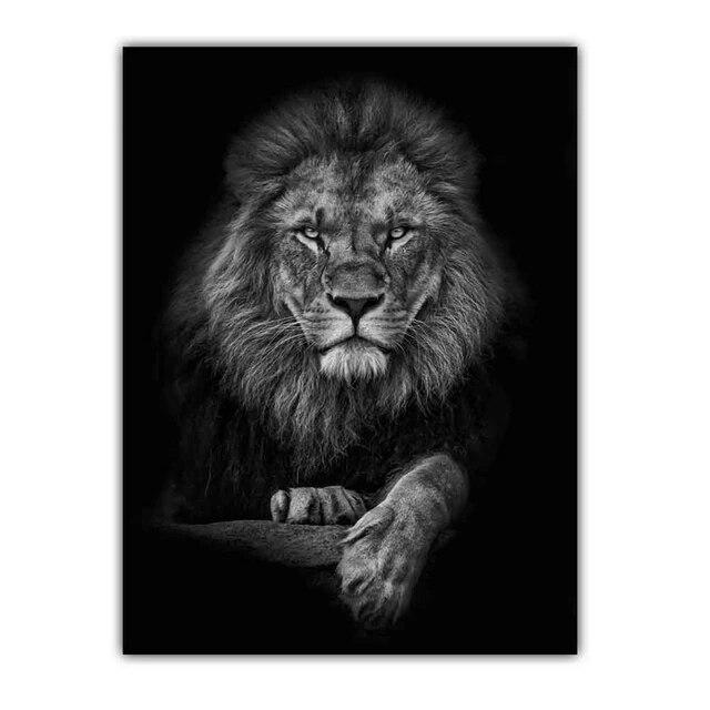 Новое скандинавское современное искусство, холст с изображением животных, черно-белый постер с изображением льва, офисная настенная живопись, гостиная, украшение для дома, фреска без рамки